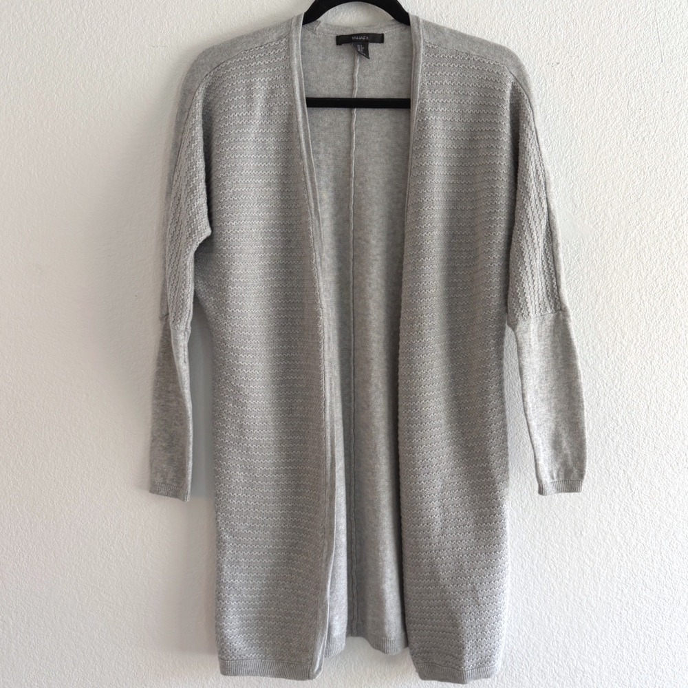 Tahari Womens Gray‎ Cotton Cashmere Textured Open Front Longline Cardigan Size S